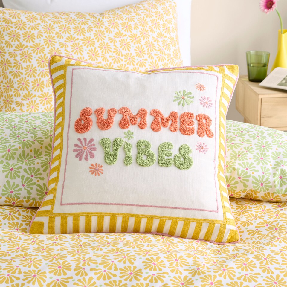 image 1 of Fusion Summer Vibes Slogan Cushion Cover Multi