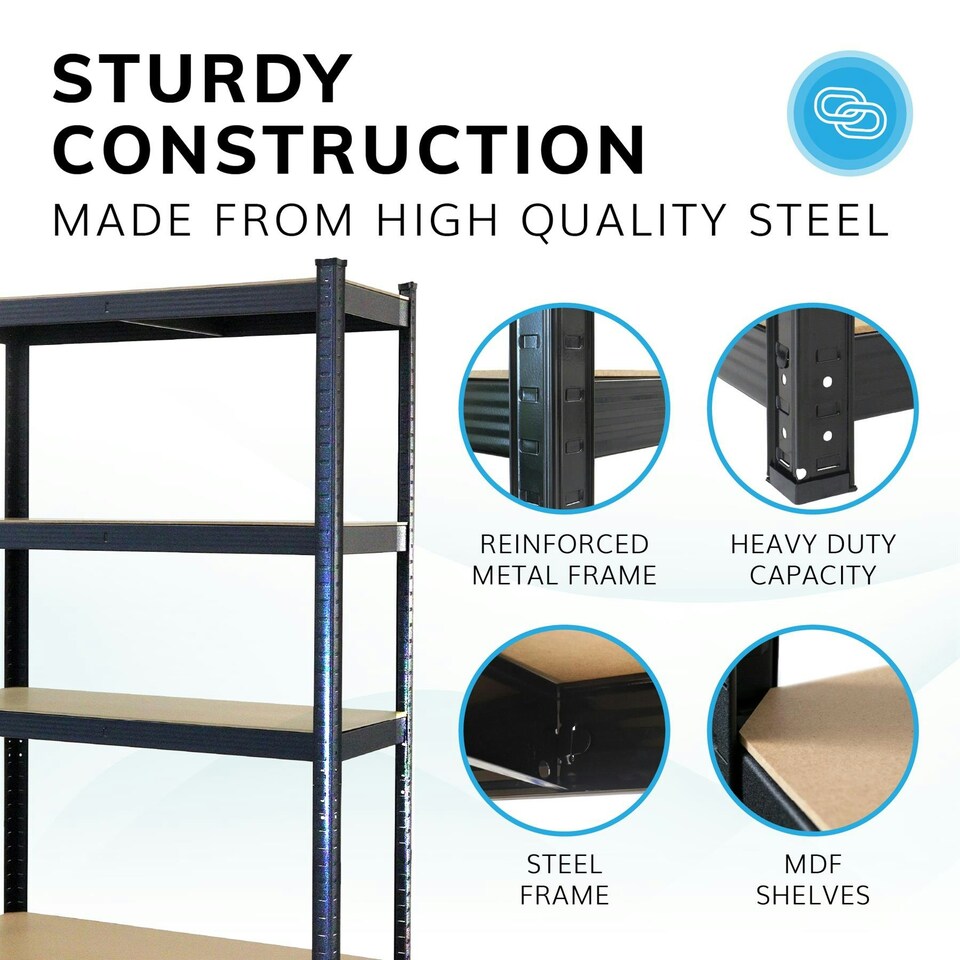 image 1 of Boltless 5 Tier Shelving Racking Heavy Duty Steel Shelf Unit Shed Garage Home Black Black