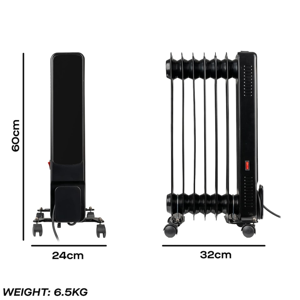 image 1 of Daewoo 1500W Digital Oil Filled Radiator with Remote 7 Fin Black