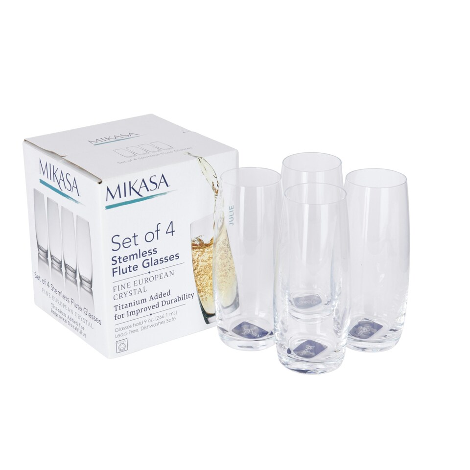 image 1 of Mikasa Champagne Flute Set Clear Stemless Crystal 266ml Set of 4
