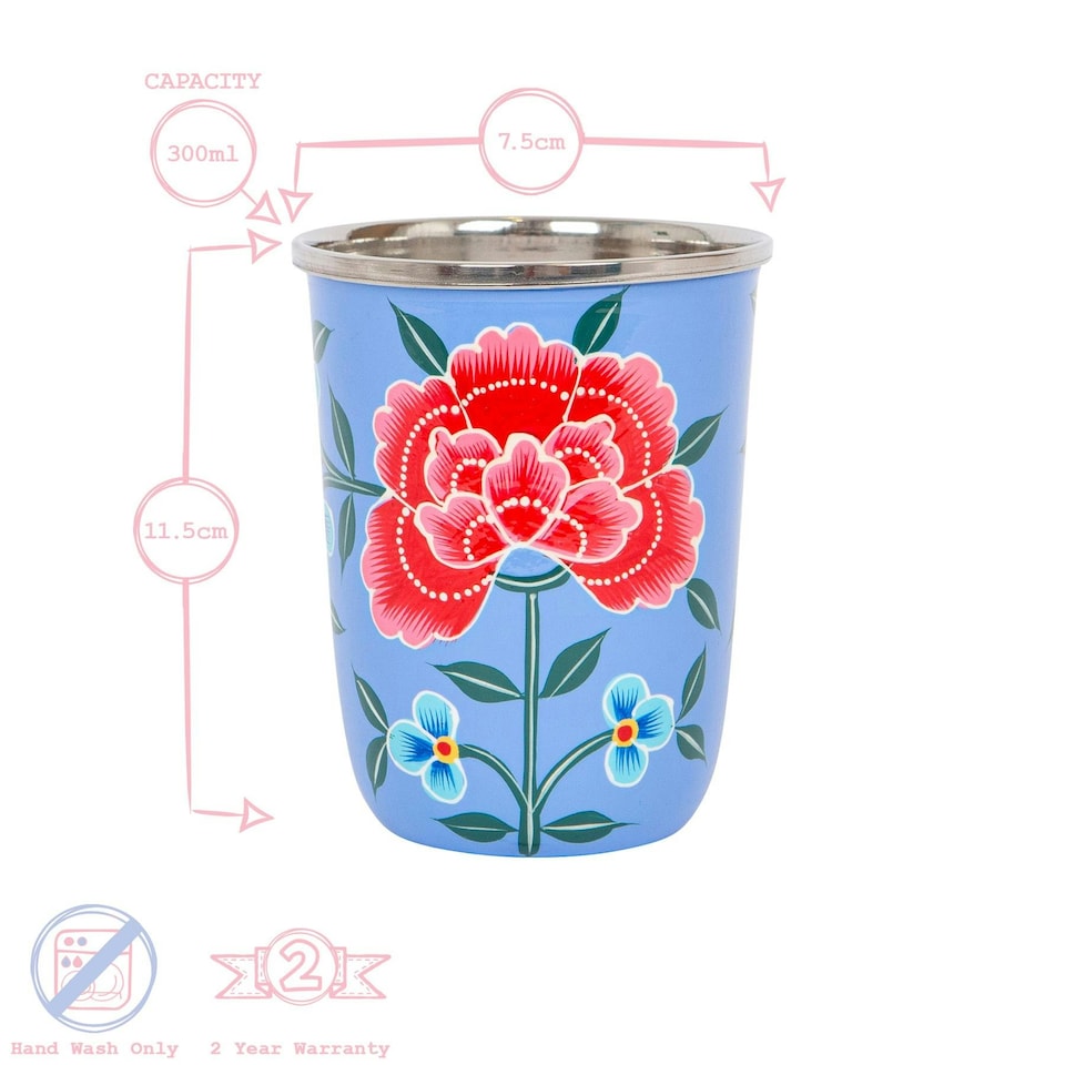 image 1 of BillyCan Hand-Painted Picnic Water Jug with 300ml Multicolour Cups - 1.7L - Raspberry Peony