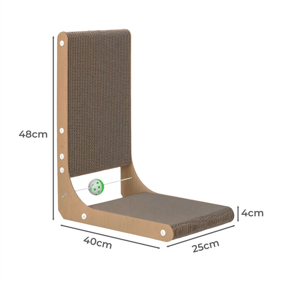 image 1 of Skylos 48cm L Shaped Cat Scratching Board with Ball Toy Wall Furniture Brown