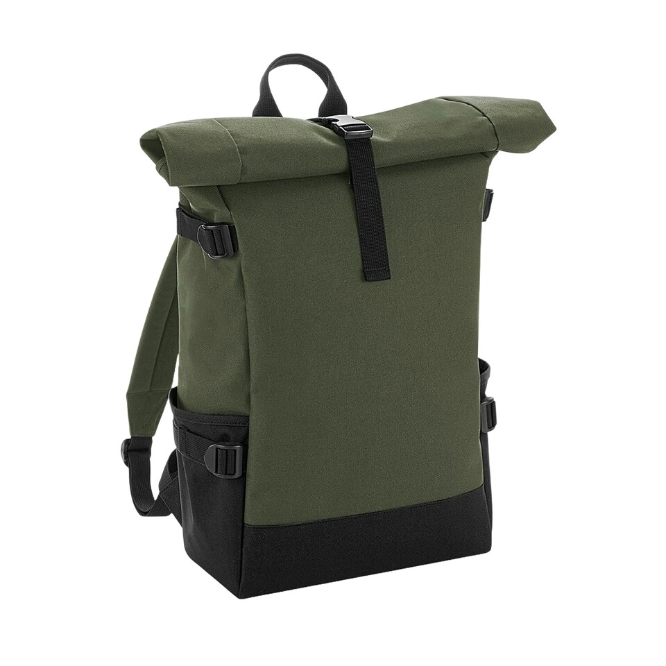 image 1 of Bagbase Block Roll Top Backpack - Olive/Black - One Size