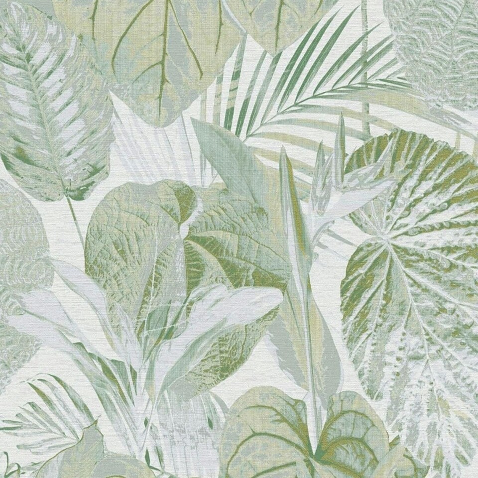 image 1 of AS Creation Famous Garden Tropical Leaves Textured Wallpaper - Green/Grey/Gold - 10m x 53cm | Green