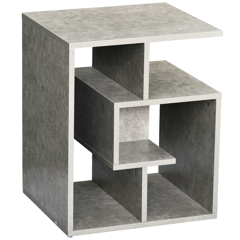 image 1 of HOMCOM 3-Tier Side End Table Open Shelves Storage Magazine Desk White