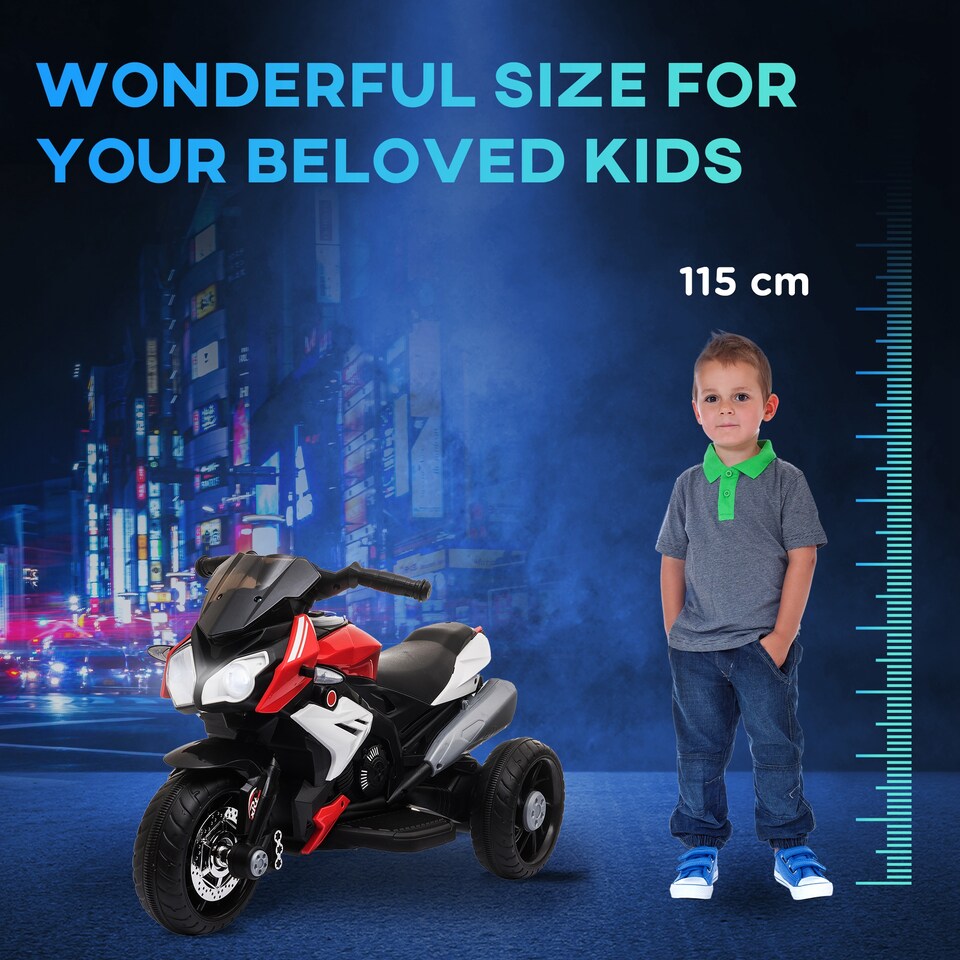 image 1 of HOMCOM Kids Electric Motorcycle with 3 Wheels, Headlight, Music, Horn, Red