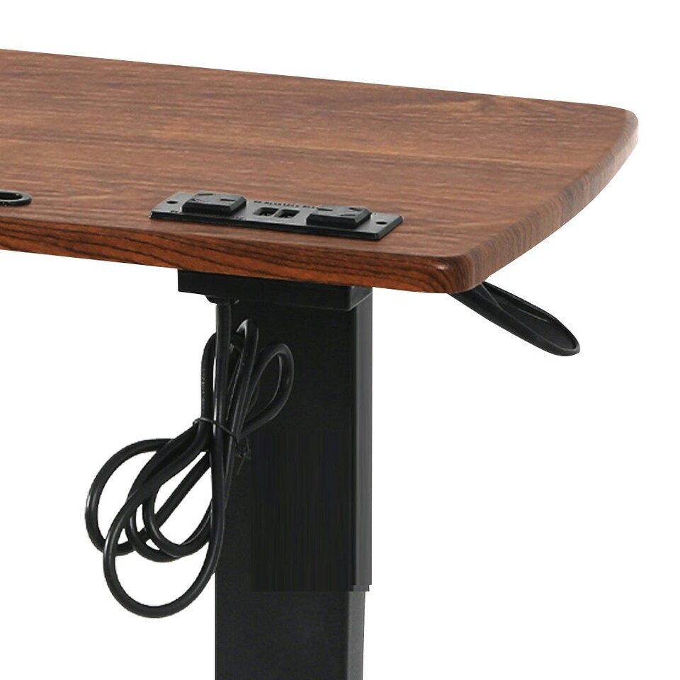 image 1 of Standing Desk Height Adjustable Stand Folding Laptop Table Shelf Electric USB Brown