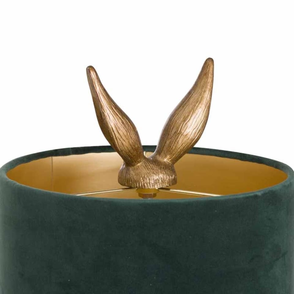 image 1 of Hare Table Lamp with Green Velvet Shade - Resin - L25 x W25 x H50 cm - Antique Gold Gold