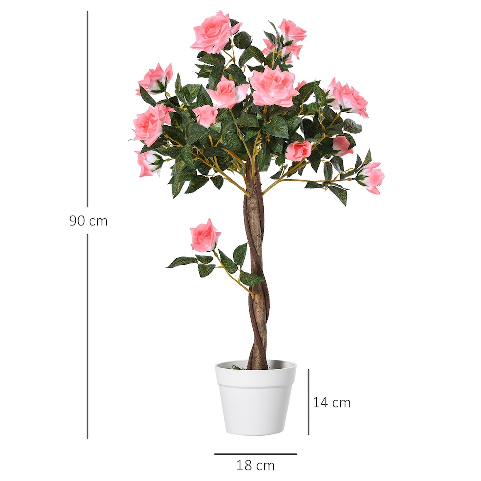 image 1 of Outsunny 90cm3FT Artificial Rose Tree, Fake Decorative Plant with Pot, UV-Resistant FauTree for Outdoor Indoor Home Office Decor, Pink