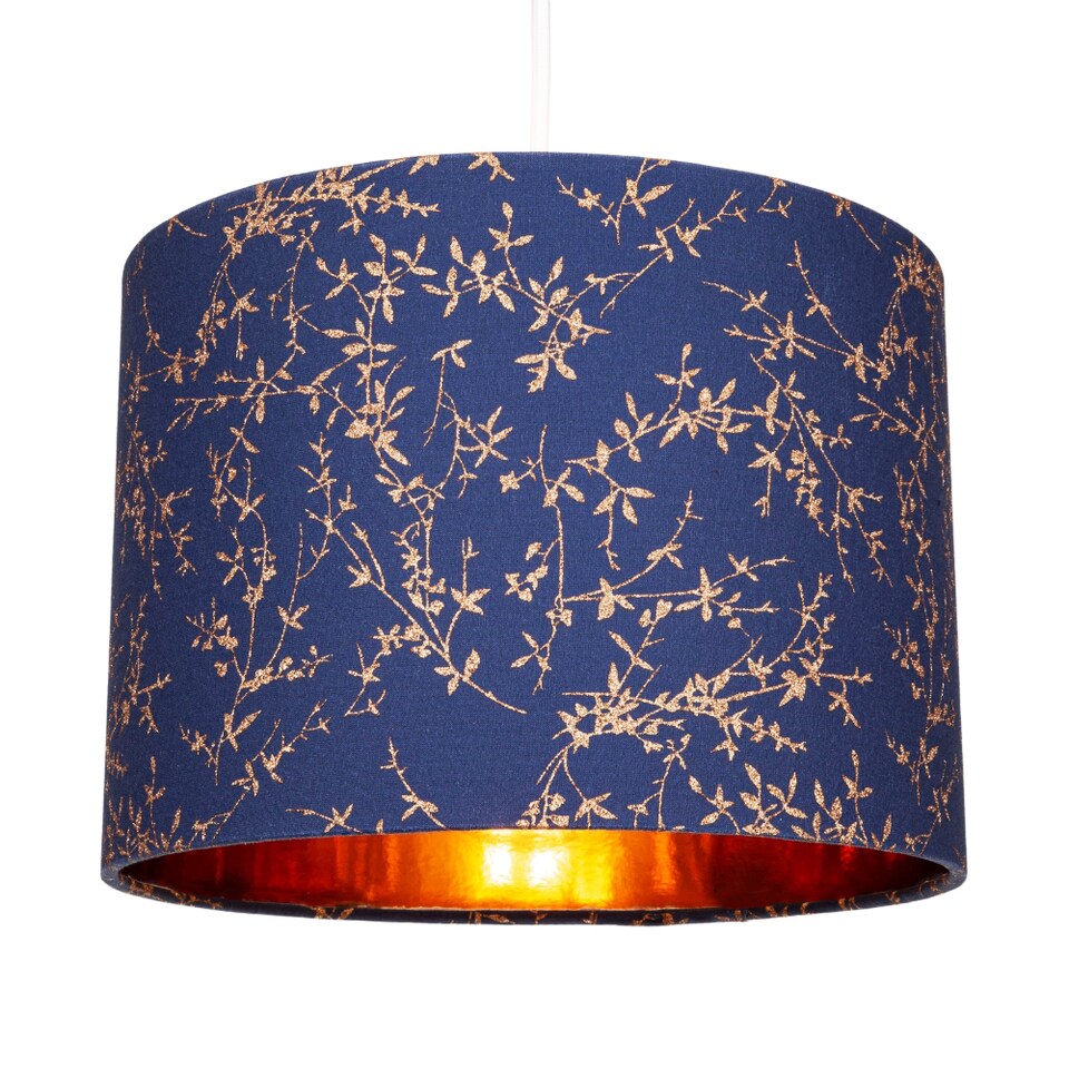 image 1 of Modern Midnight Blue Cotton Fabric 10 Shade with Copper Foil Floral Decoration | Blue | 10"