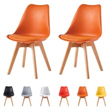 Set of 2 Dining Chairs with Solid Wooden Legs and Seat Cushion Pad Orange - Eva by MCC