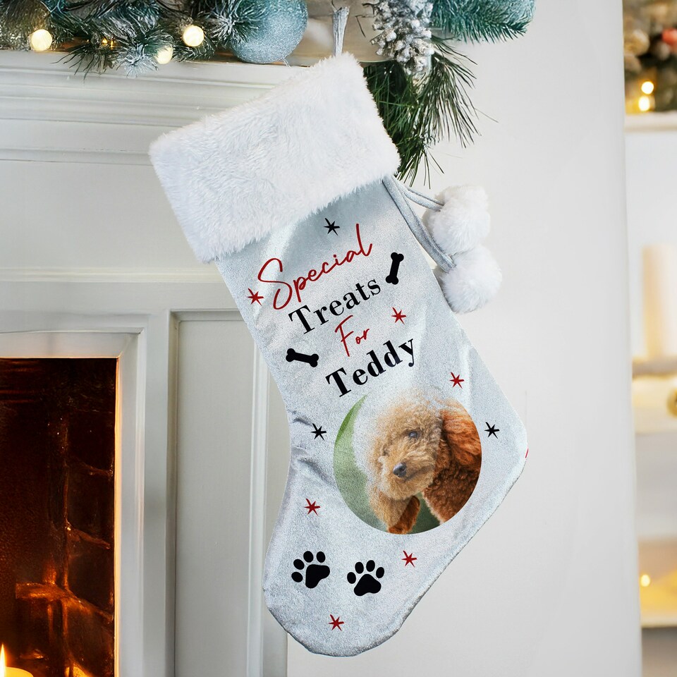 image 1 of Personalised Photo Upload Dog Christmas Stocking