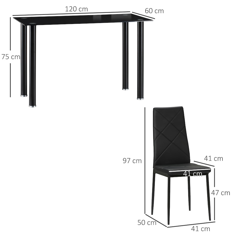 image 1 of HOMCOM Dining Table Set for 4, Kitchen Table and Chairs w/ Padded Seat Black
