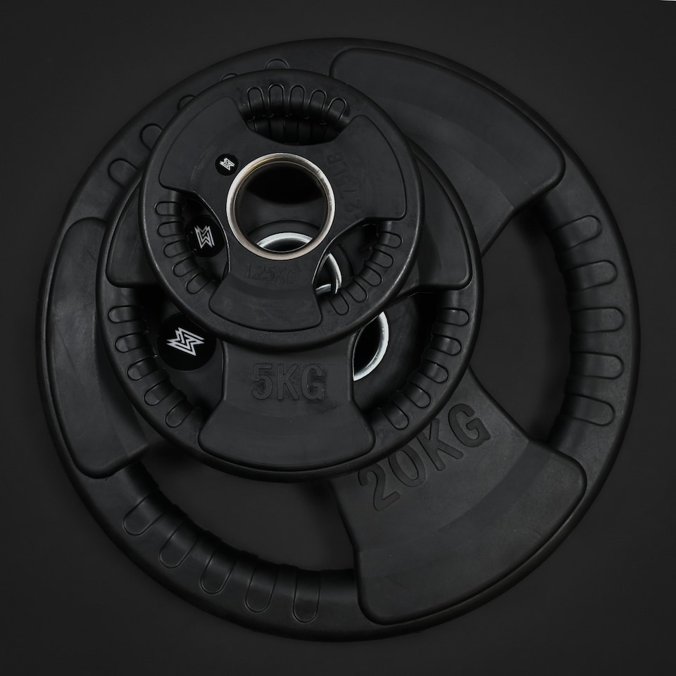 image 1 of GYMSETS Tri Grip Olympic Weight Plates-(2x 2.5kg(5kg)/With 7ft Barbell+Clips)