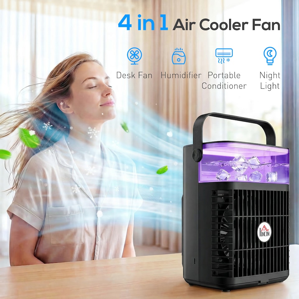 image 1 of HOMCOM Desk Fan with Adjustable Head, 3-Speed Table Fan | Black | Black | 16.5 x 12.2 x 21.1 cm