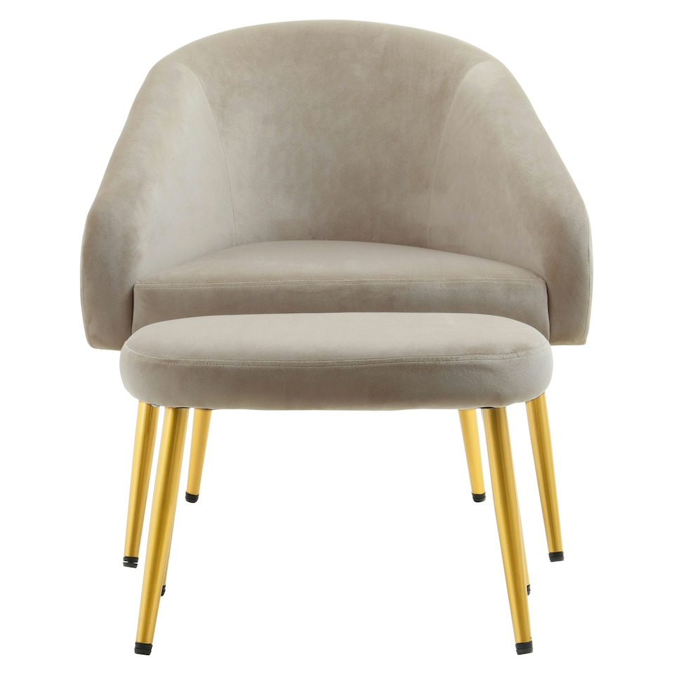 image 1 of Interiors by Premier Mink Velvet Chair with Gold Legs and Footstool, Stylish and Contemporary Accent Chair with high Footstool