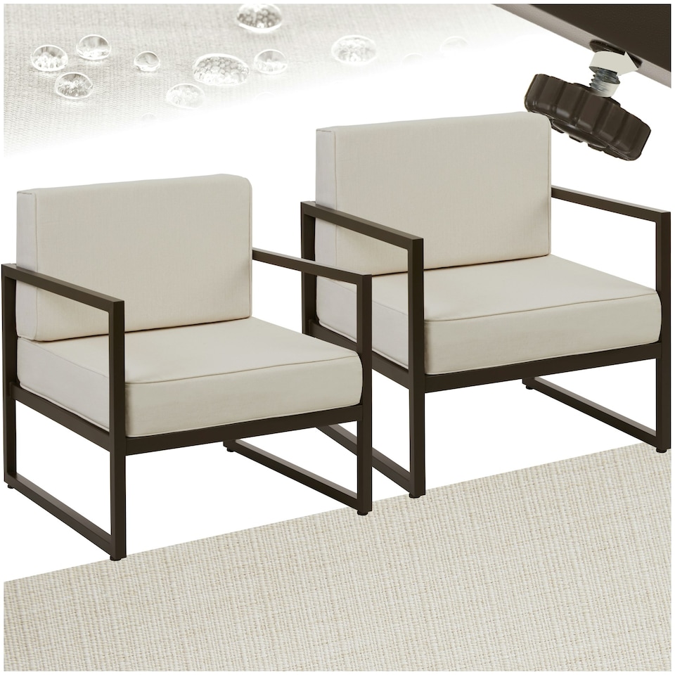 image 1 of Garden Chair Comosa - XXL padding, water-repellent covers, steel frame - Set of 2 Brown | Beige