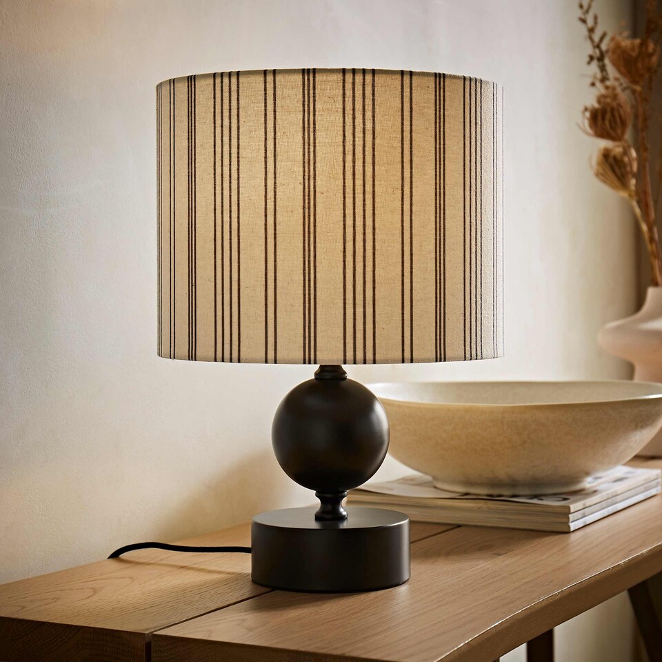 image 1 of ValueLights Anthony Candlestick Table Lamp Linen Stripe Shade and Bulb