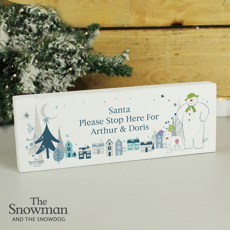 image 1 of Personalised The Snowman and the Snowdog Wooden Mantel Decoration