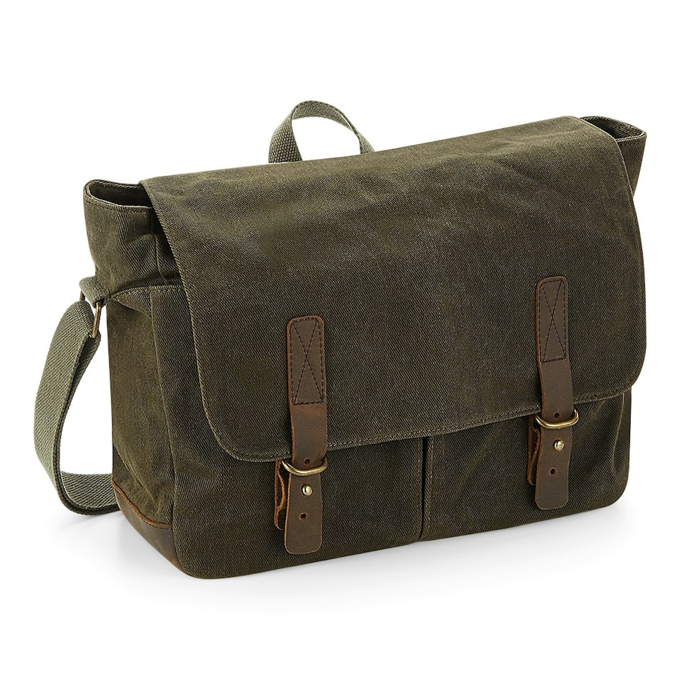 image 1 of Quadra Heritage Waxed Canvas Messenger Bag - Olive Green - One Size Green