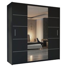 Alfa Double Sliding Door Wardrobe with Mirror for Bedroom - Black 180cm