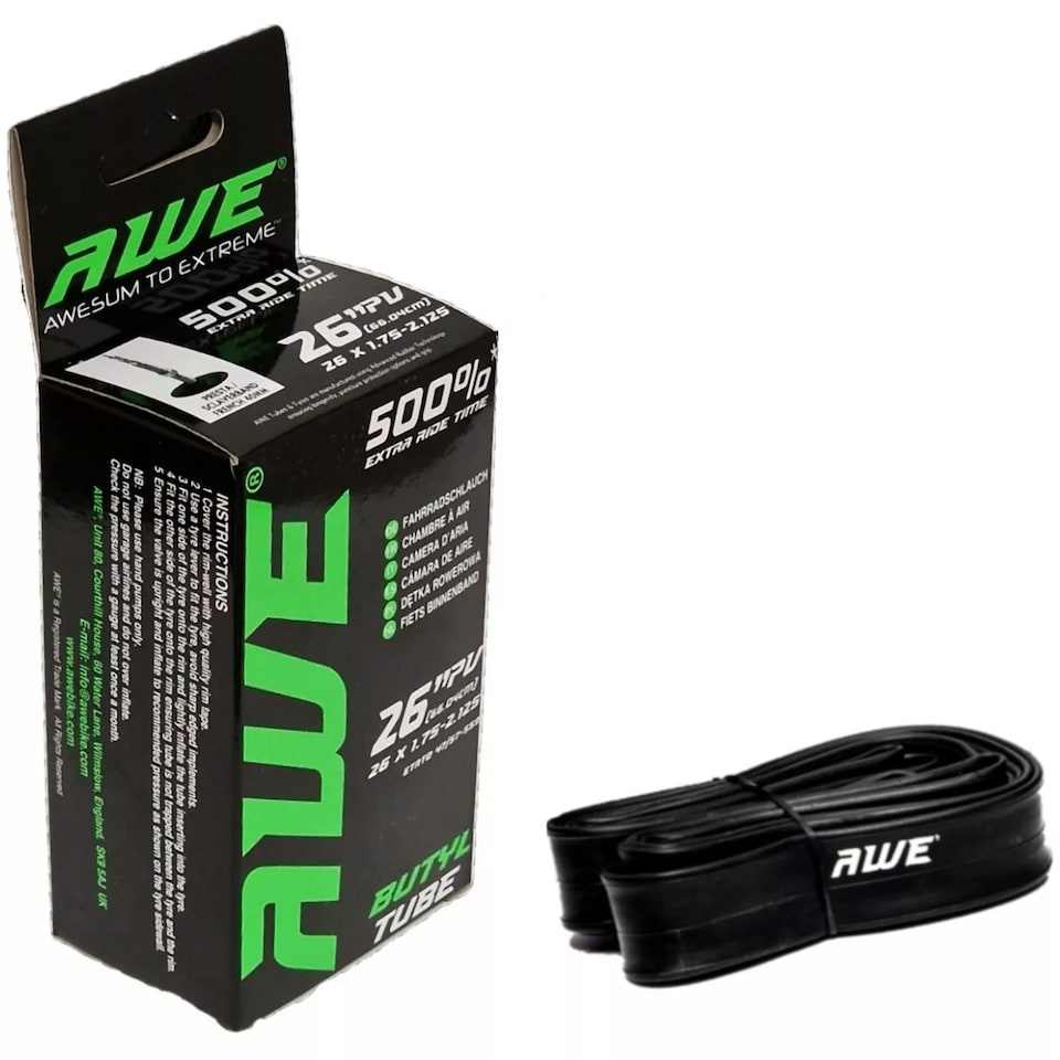 image 1 of AWE Butyl Rubber 26" MTB/Bike Inner Tube 26 x 1.75-2.125 Presta Valve