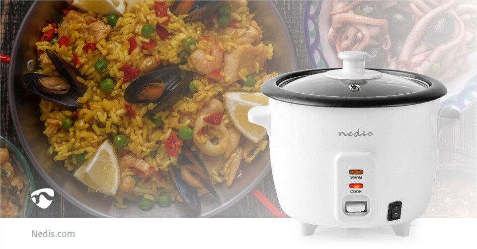 image 1 of Nedis 0.6L Rice Cooker & Steamer with Keep-Warm Function, 300W, for 1-2 People, Quick Preparation Without Burning, Non-Stick Coating incl. Steamer Insert