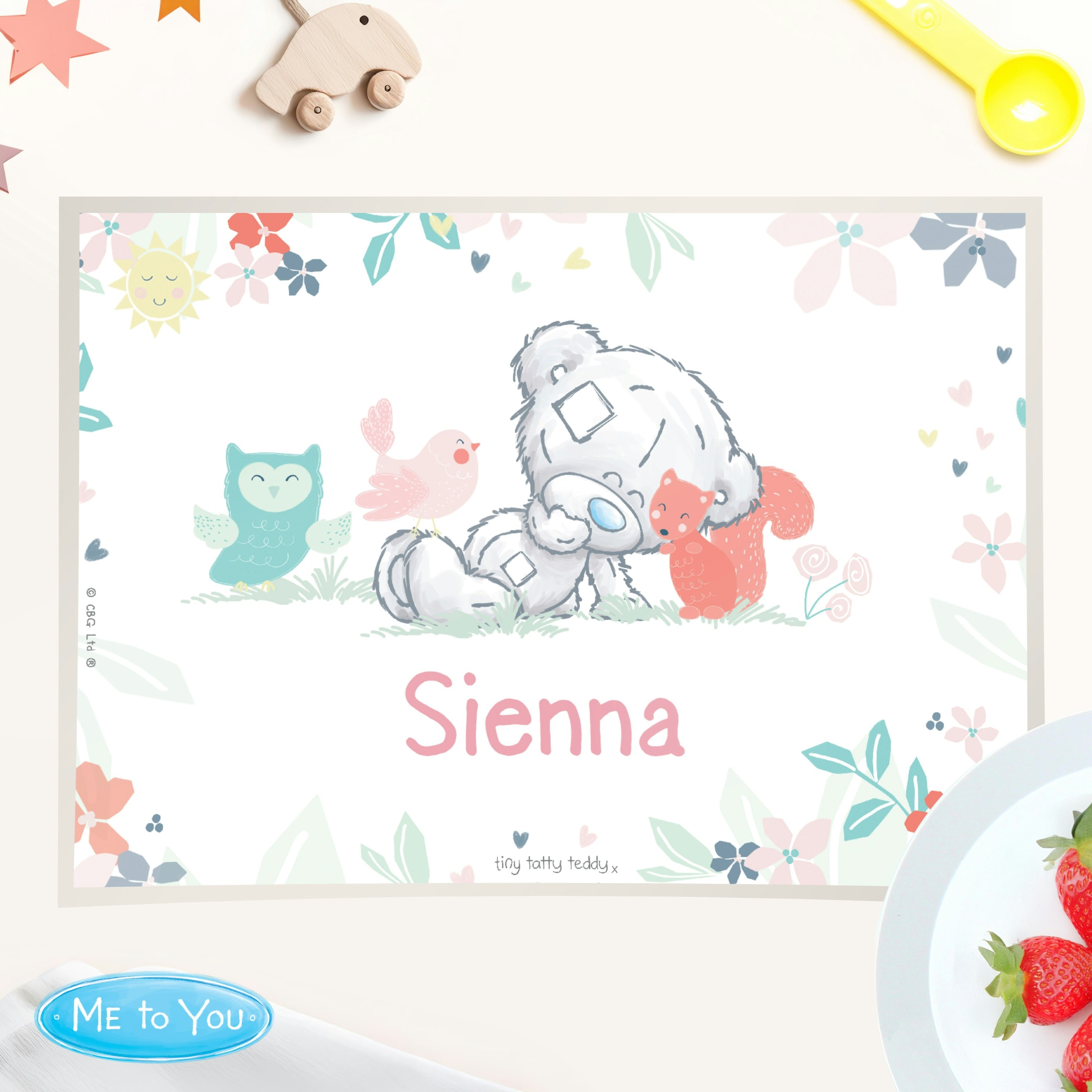 Personalised Memento Company Personalised Tiny Tatty Teddy Woodland Animal Placemat in White
