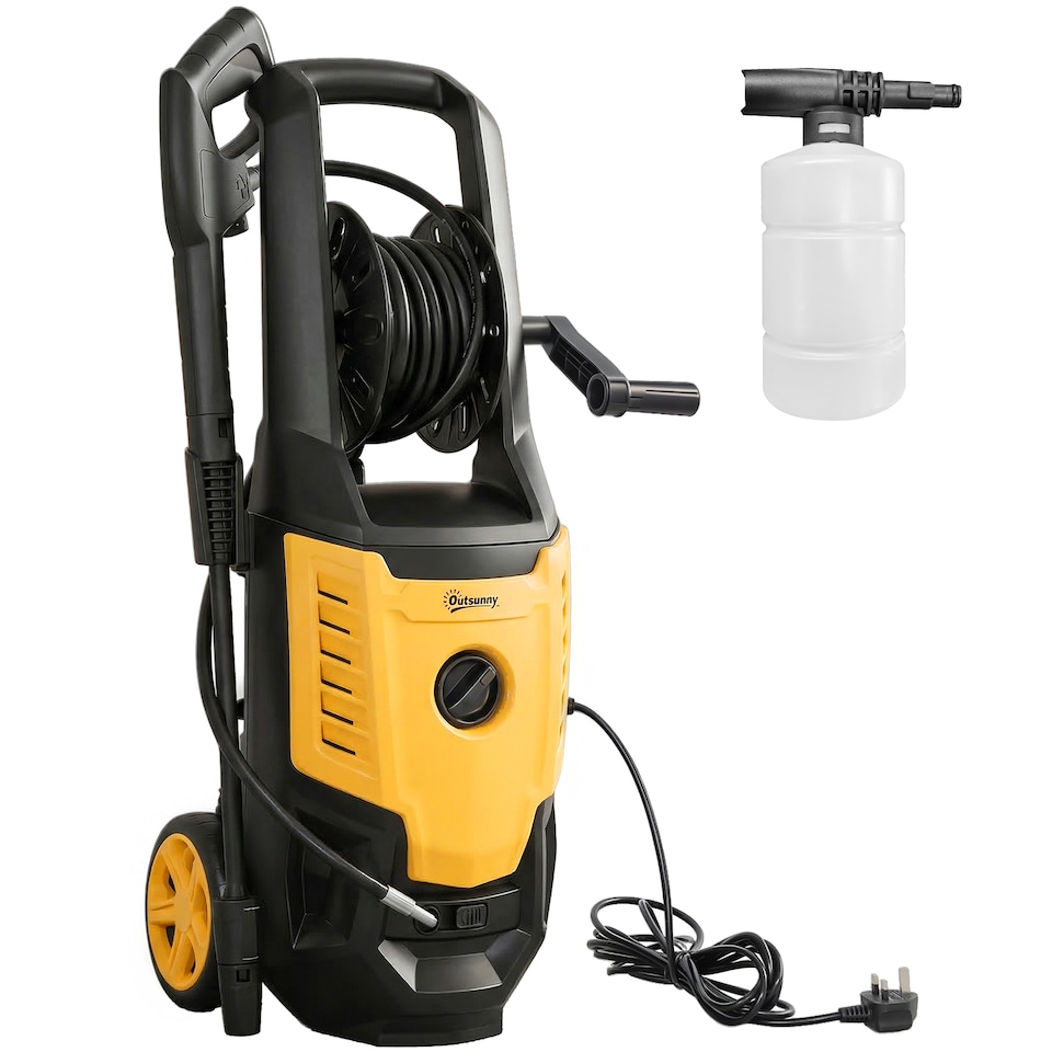 image 1 of Outsunny 2200W Power Washer 170 Bar Pressure with Adjustable Nozzle | Yellow | Yellow | 32W x 32D x 80H cm