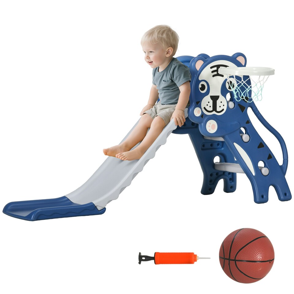 image 1 of AIYAPLAY Kids Slide with Basketball Hoop, Basketball, for 18-36 Months, Blue