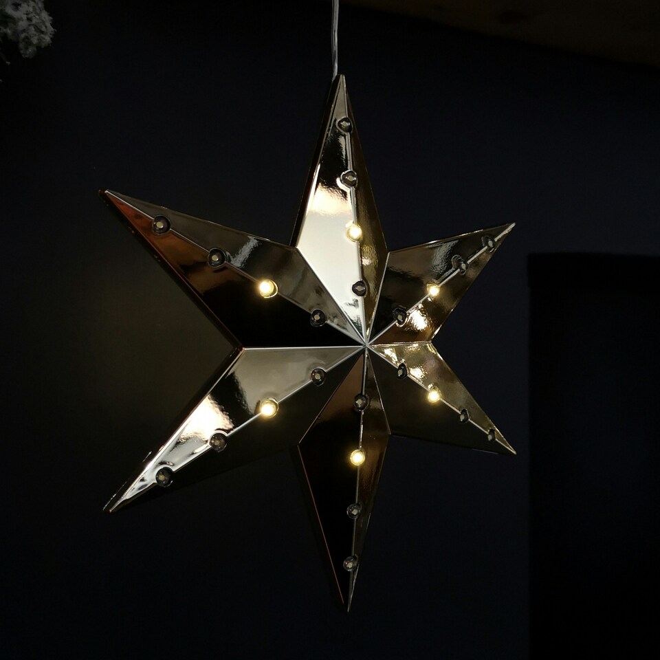 image 1 of 20cm Battery Operated Light up Hanging Christmas Shooting Star Bauble in Gold with LEDs