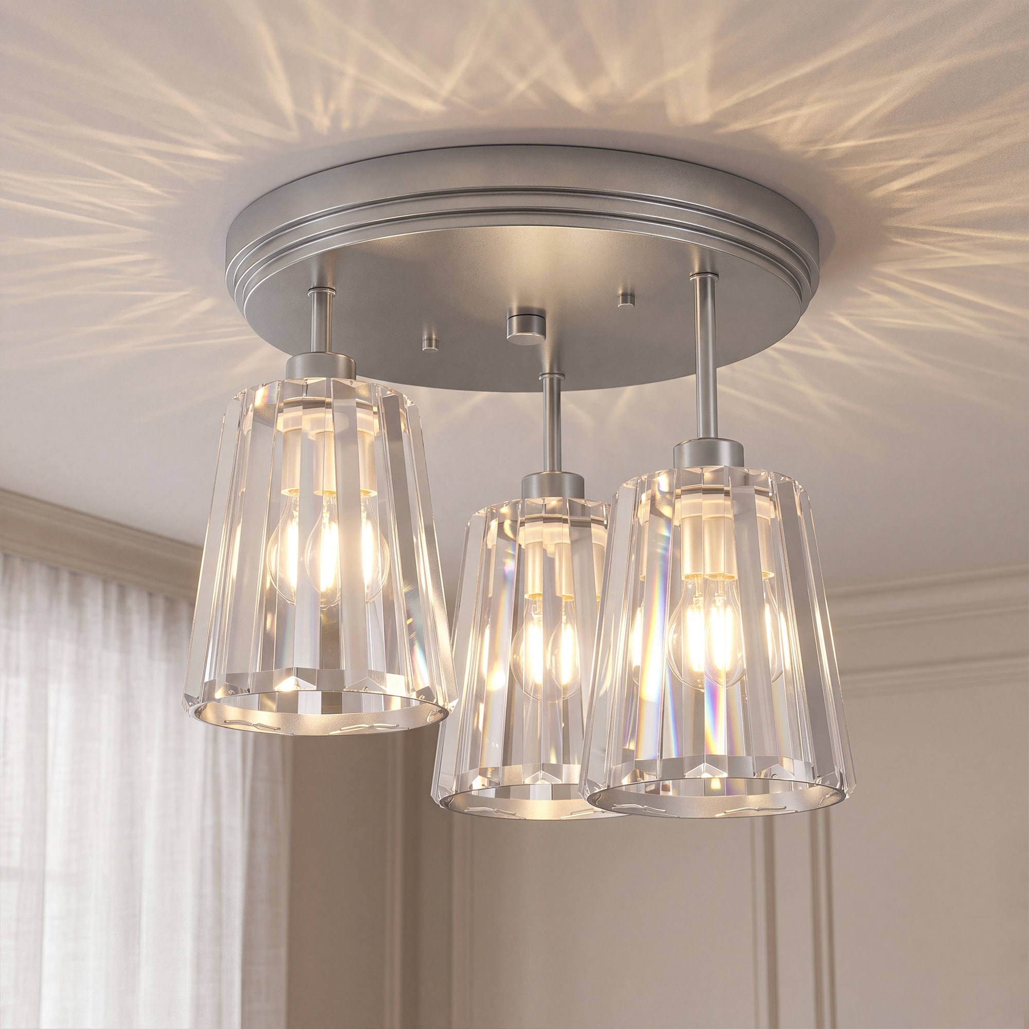 HOMCOM 3-Light Crystal Ceiling Light with Dual Mounting, Silver, Silver