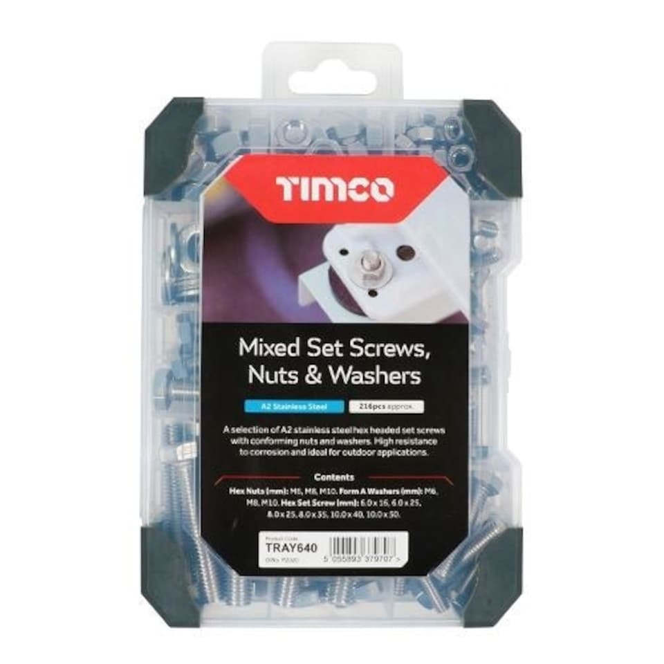 image 1 of Timco - Mixed Tray - Set Screws Nuts Washers – A2 Stainless Steel (Size 199pcs - 199 Pieces)