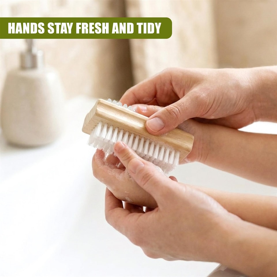 image 1 of GEEZY Wooden Double Sided Nail Brushes with Firm Bristles, Pack of 4