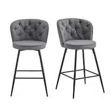 SONARA Set of 2 Blended Woven Fabric Counter Height Bar Stools with Backrest | Grey