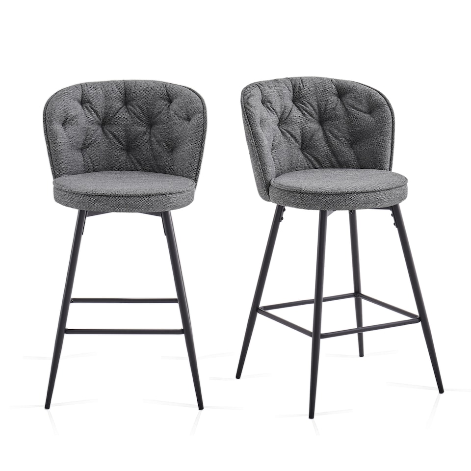 image 1 of SONARA Set of 2 Blended Woven Fabric Counter Height Bar Stools with Backrest | Grey