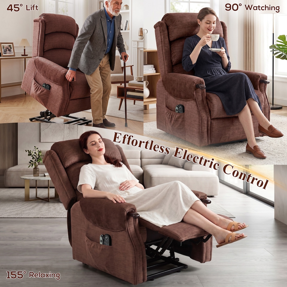 image 1 of HOMCOM Power Lift Recliner Chair with Vibration and Heat, Wood Grip