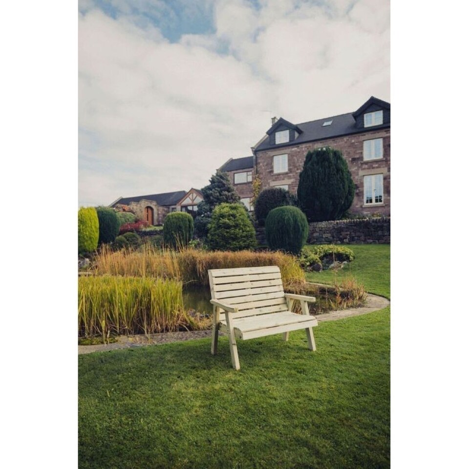 image 1 of Clover 2 Seat Garden Bench - Swedish Redwood - L75 x W120 x H90 cm - Minimal Assembly Required Brown