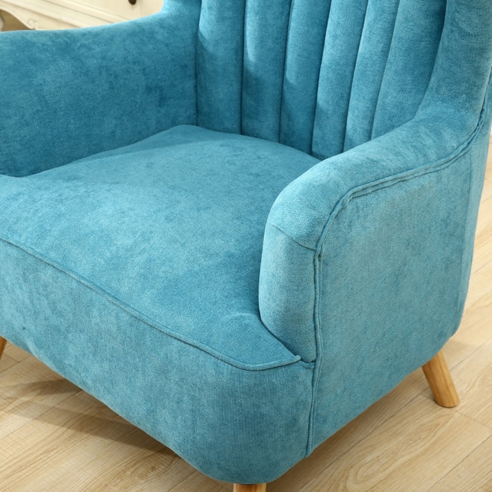 image 1 of Living and Home Faux Wool Upholstered Armchair and Footstool - Blue