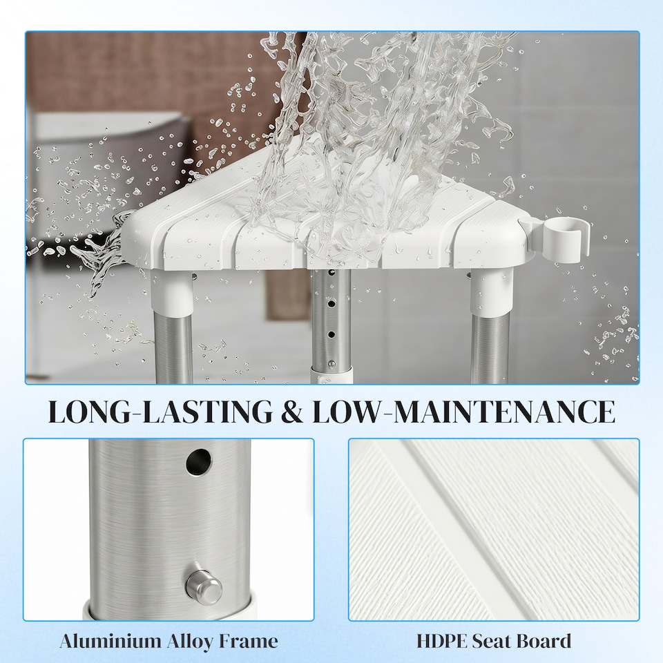 image 1 of HOMCOM Shower Stool with Storage Shelf and HDPE Seat, White