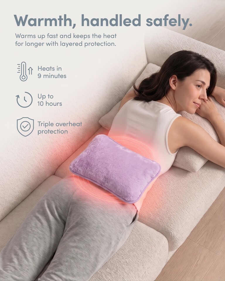 image 1 of Keplin Rechargeable Electric Hot Water Bottle Flannel Cover Auto Shut Off