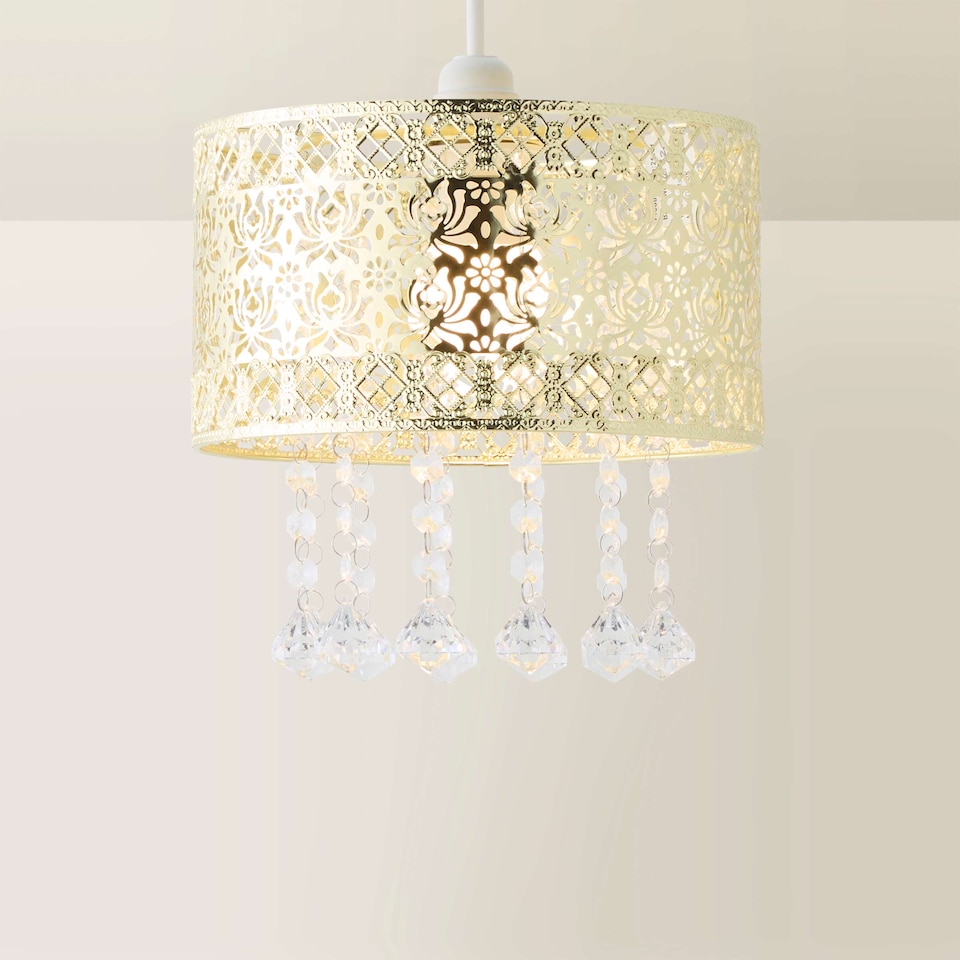 image 1 of ValueLights Enna Gold Tiered Ceiling Pendant Droplets Shade & Bulb