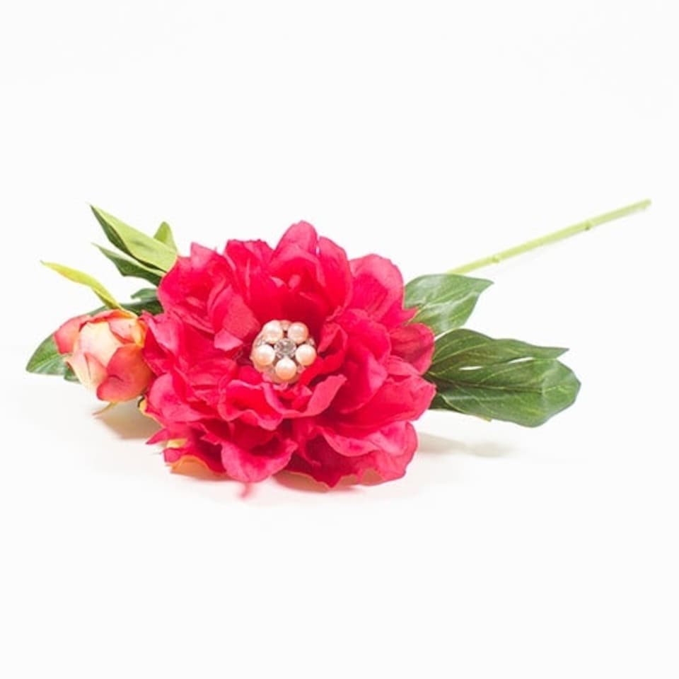 image 1 of Hot Pink Peony with Gems Artificial Flower Decoration 49cm