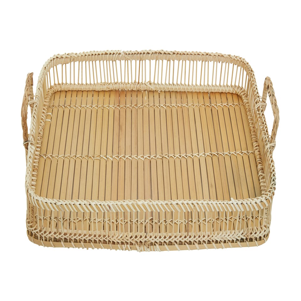 image 1 of Rustic Rattan/Bamboo Natural Rectangular Tray | Cream