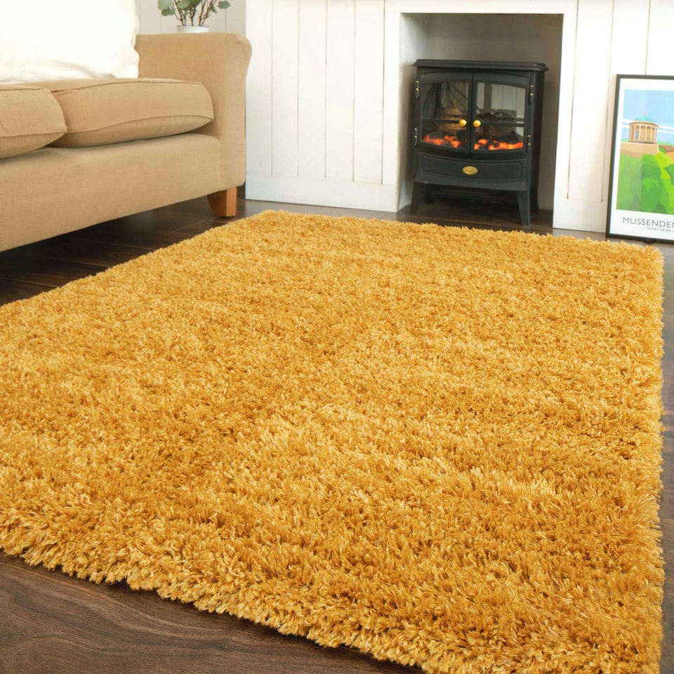 image 1 of KUKOON Ochre Yellow Deep Pile Shaggy Living Room Area Rug 240cm x 330cm