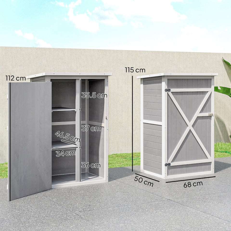 image 1 of Outsunny Garden Shed Outdoor Tool Storage w/ 2 Shelve 75 x 56 x115cm Grey