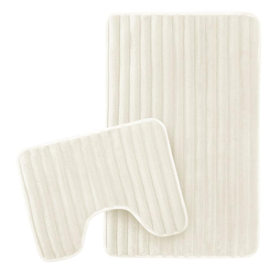 image 1 of Ribbed Bath Mat Set in Cream Beige | Cream | Cream
