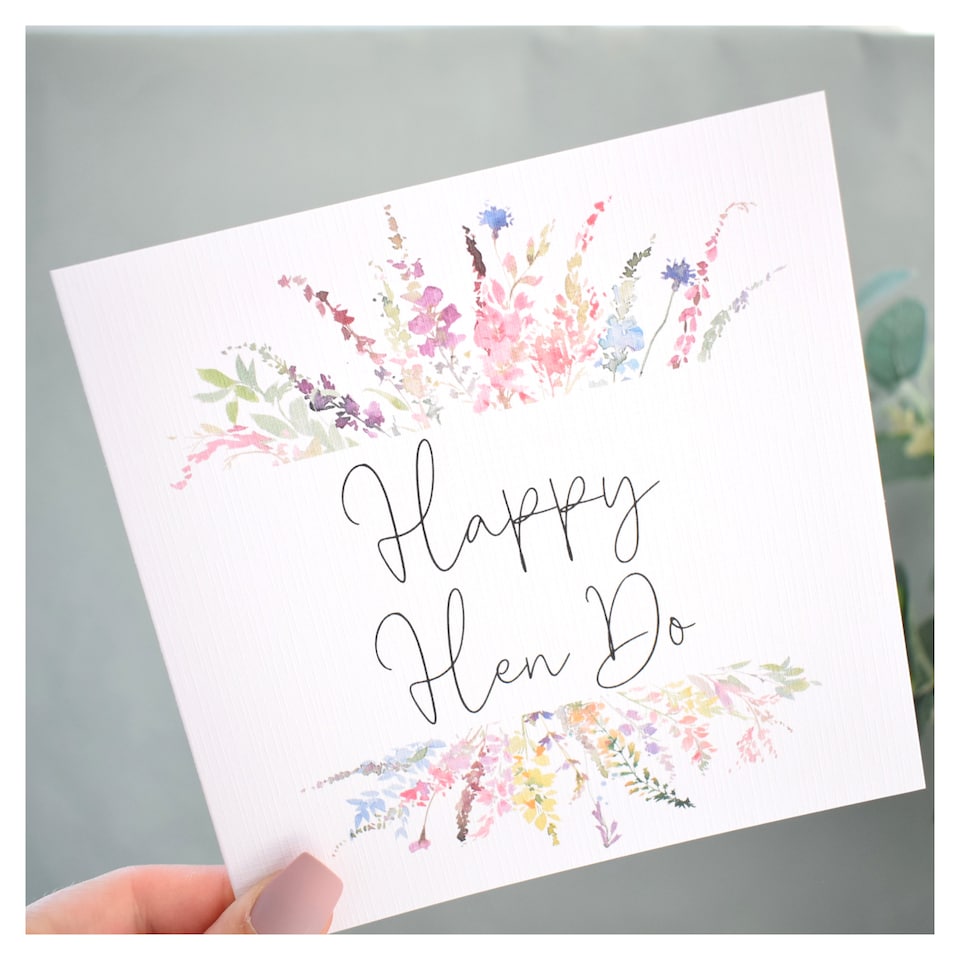 image 1 of Happy Hen Do  Greeting Card - Pretty Pastel Floral Wildflower Design Bachelorette