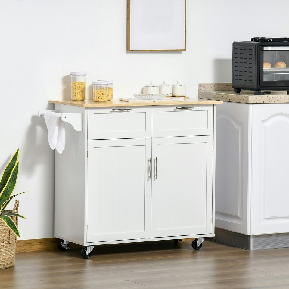 image 1 of HOMCOM Modern Rolling Kitchen Island w/ Adjustable Shelves, White
