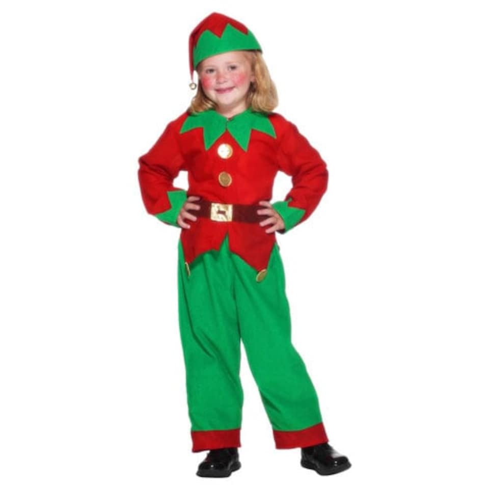 image 1 of Red & Green Elf Fancy Dress Costume Kids Unisex Small - Age 4-6
